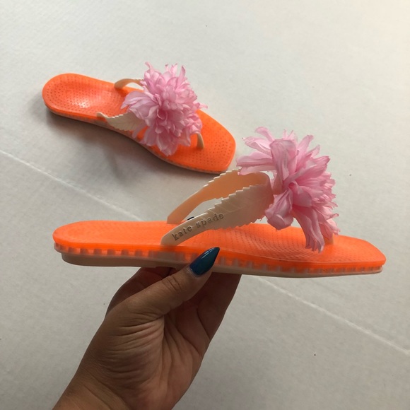 kate spade Shoes - CCO⭐️ Kate Spade Orange Flip Flops  Pink Flower